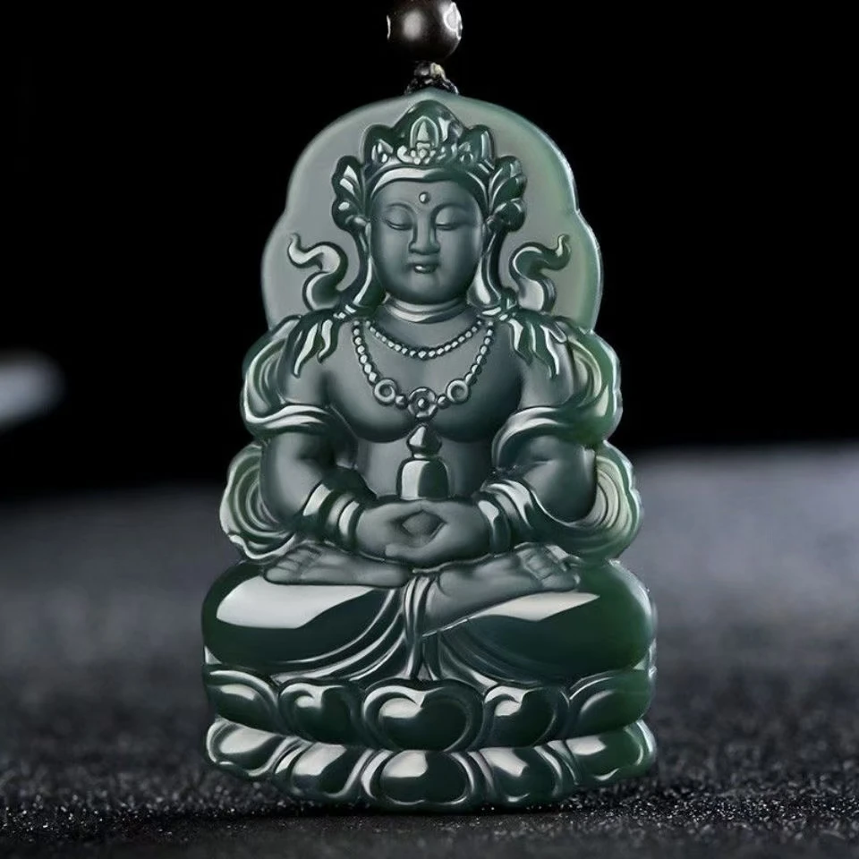 

Nice Guanyin Amulet Pendant Real Bottle Green Jade Buddha Hanging Churinga Bless Talisman