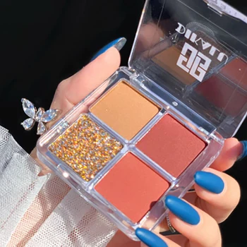 

DIKALU 4 color eyeshadow tray cosmetic pearlescent waterproof beauty makeup 4 color sequins 4 palace grid eye shadow