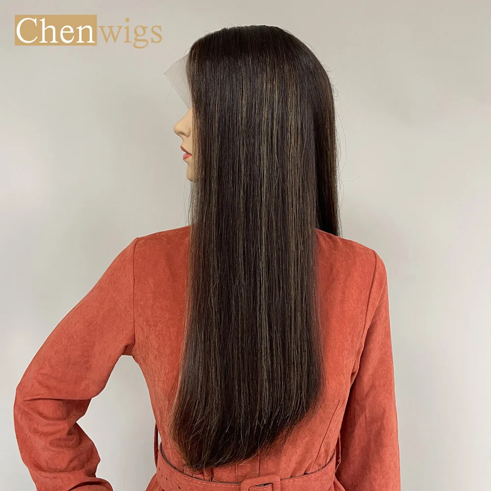 Jewish Wig Kosher Wigs European Hair Sheitel Dark Brown With Highlights Swiss Lace Top Wig