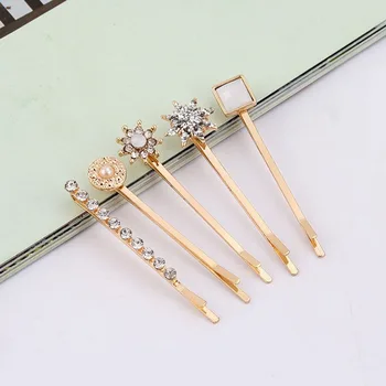 

5 Pcs/Lot Fashion Rhinestone Hair Clips Flower Pentagram Geometric Hairpins Women Girls Metal Barrettes Hair Accessories