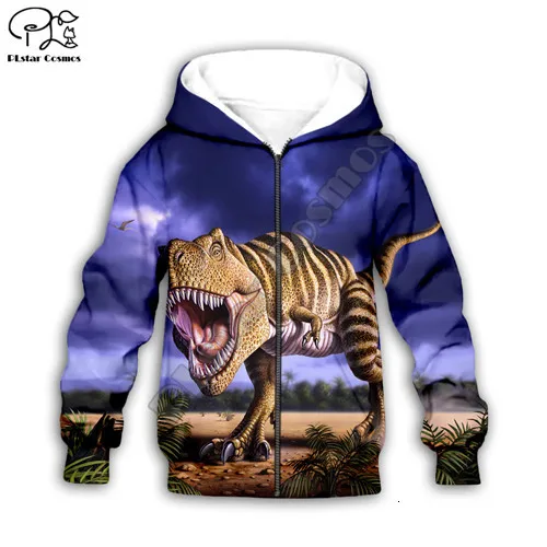 Kids zip hoodies Детские толстовки с капюшоном с 3d принтом динозавра Юрского периода для маленьких мальчиков и девочек, костюм с детскими рисунками, комплект детской одежды, свитшоты, футболки, штаны - Цвет: Kids zip hoodies