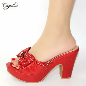 

Wholesale price RED African high heel slipper shoes with rhinestones for party 245-5 heel height 10.5cm 5 color
