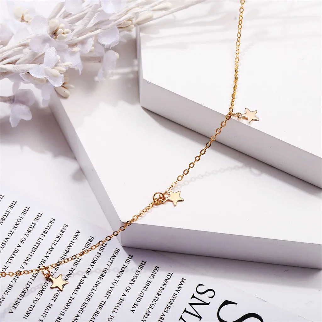 Ожерелье с подвеской для женщин простой сплав золото три звезды длинная цепочка