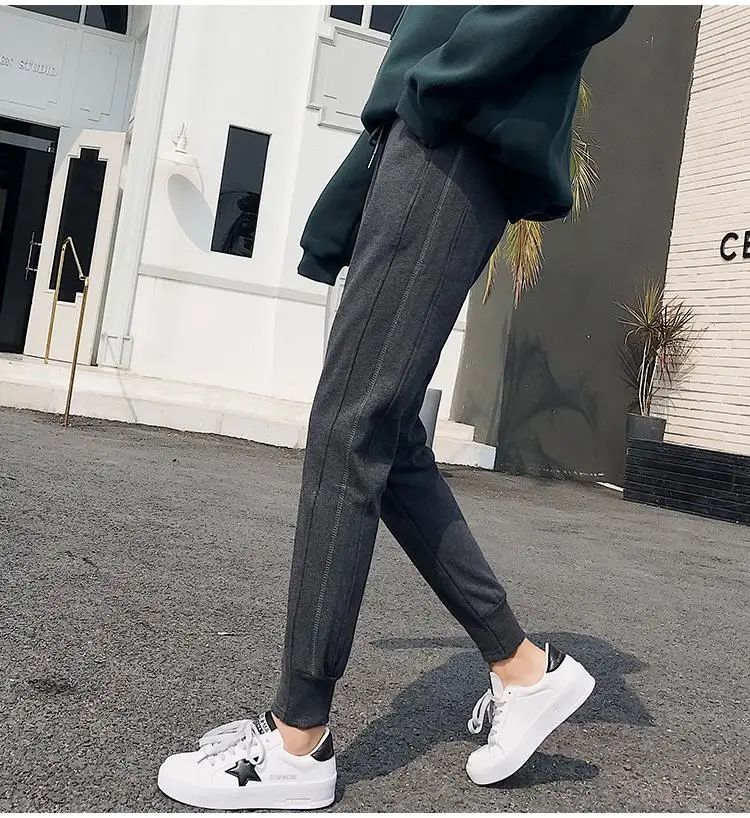 Autumn And Winter New Korean Version Loose Banana Plush And Thickened Harun Pants Small Leg Casual Pants Nine Point Radish Pants - Color: Dark grey