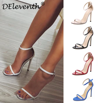 

DEleventh Fashion Style New brand design Summer High Heels Buckle Sandals Sexy Party Shoes Women Heeled Female Plus Size 43 red