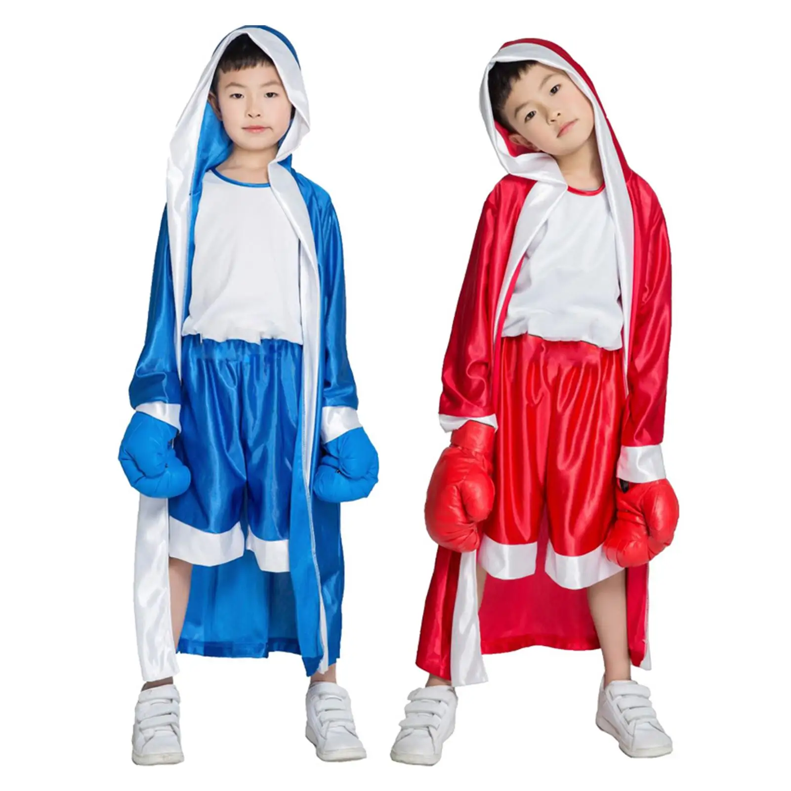 

Kids Loose Muay Thai Taekwondo Boxing Robe Long Sleeve Stage Show Kickboxing Gown Boxing Competition Training Boxer Costume