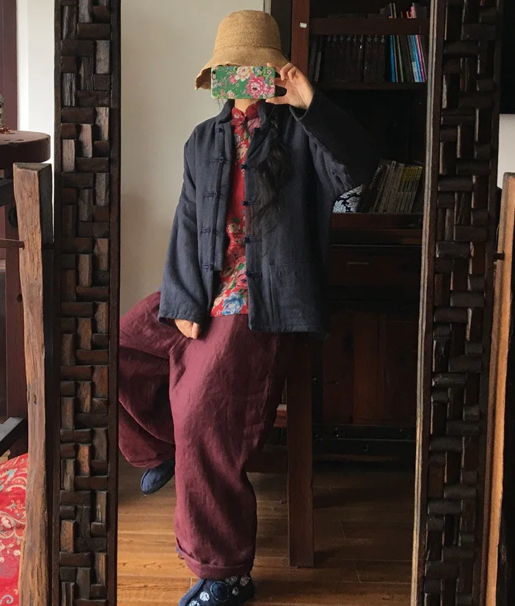 

2019 luo gu ni Origional Linen Patch Small Cotton-padded Clothes 1308