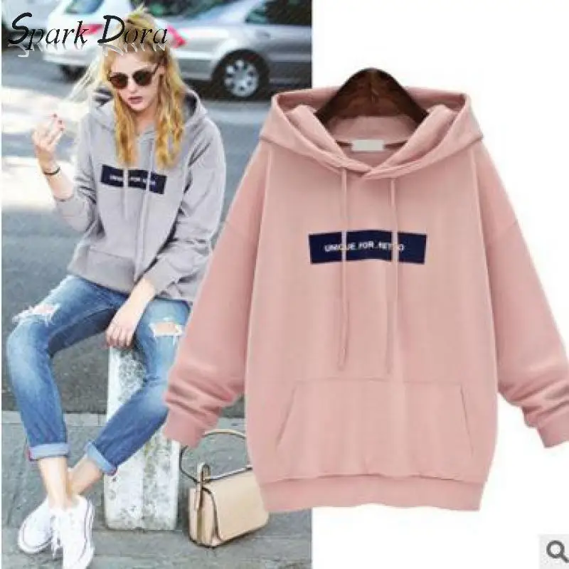 

SparkDora Autumn Winter plus Velvet Hoodie Women's Pullover Europe America Popular Brand Hooded Lettered Printed Shirt Students