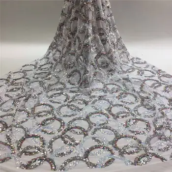

2020 Newest arrival Nigerian Beautiful Tulle sequins fabric Fashionable bright beautiful African lace for Wedding VSC173