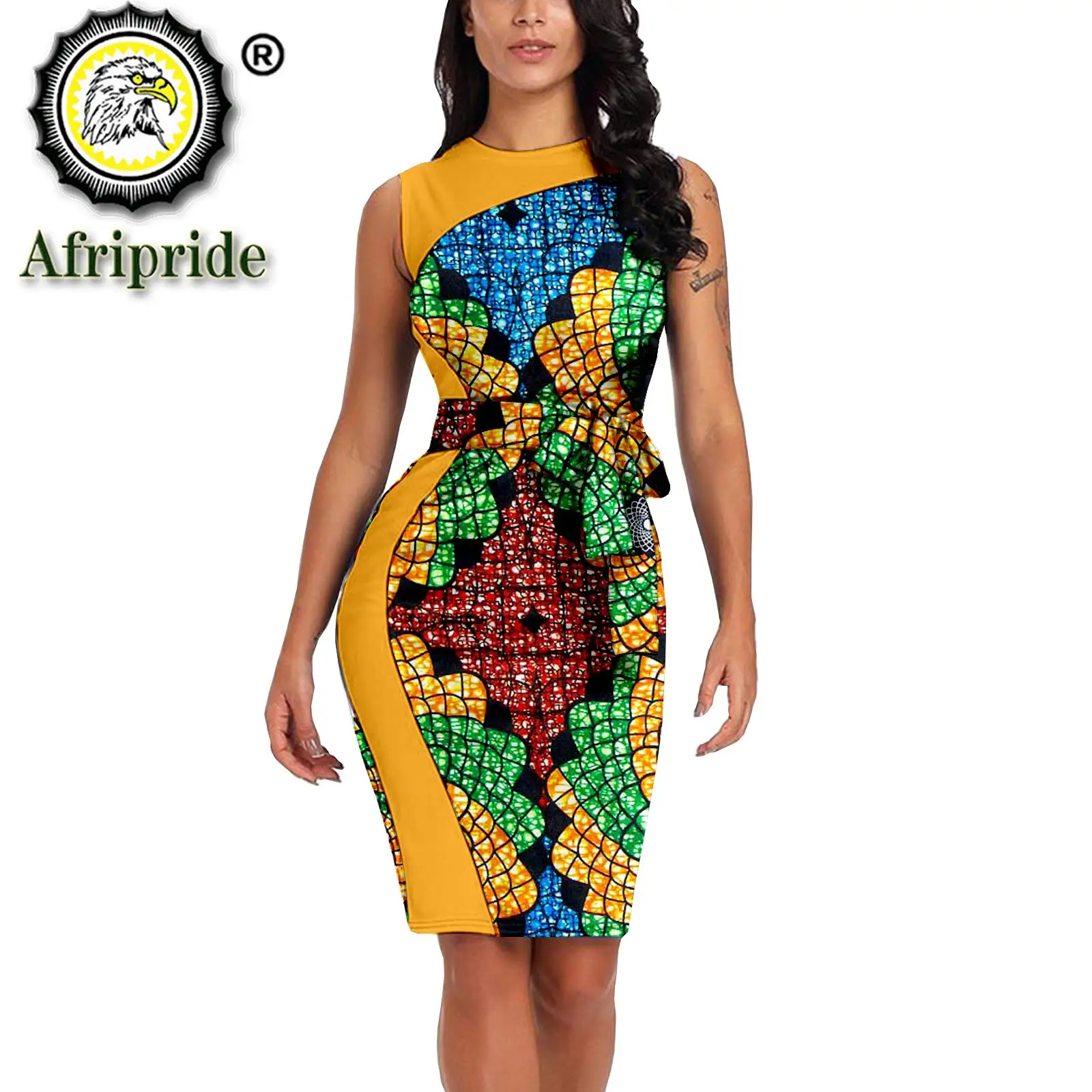 2024 Summer Traditional African Dresses for Women Bodycon Dress Elegent Trench O-neck Sleeveless Plus Size Midi Dress S2125016 african dresses for women elegent sleeveless high waist plus size midi dress for party plus size clothing for women s2125014