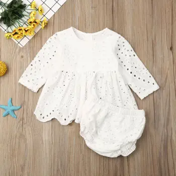 

Infant Toddler Baby girls long sleeve hollow out top t shirt dress and shorts panty outfits baby girl lace clothes set