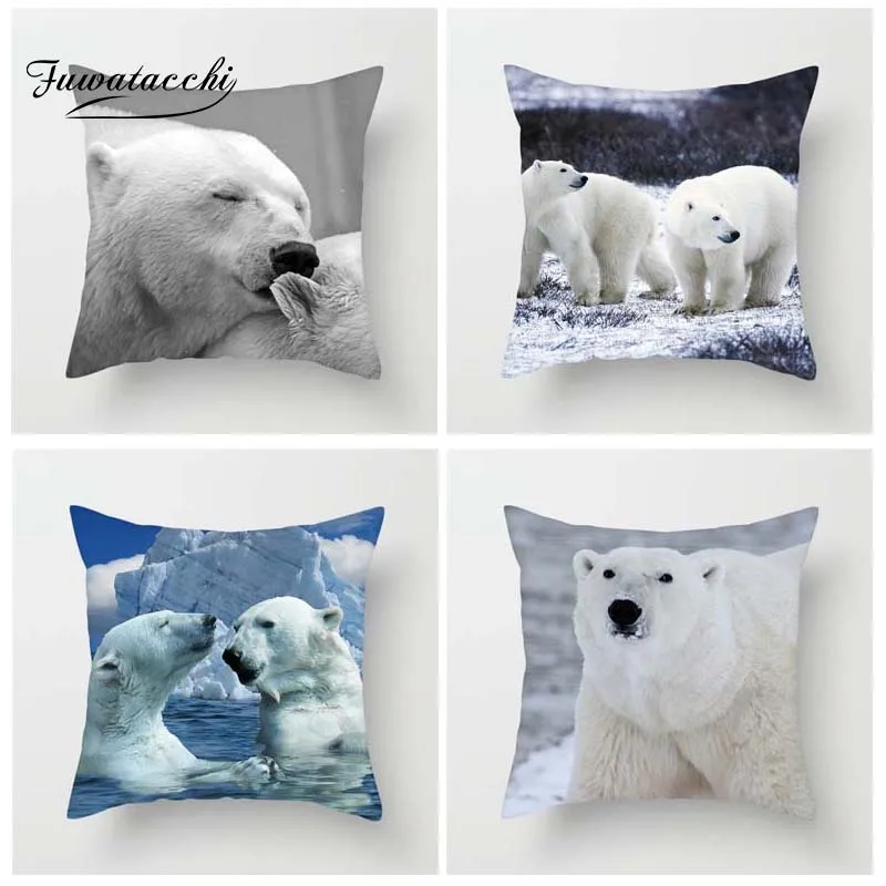 TTLIFE Animals Polar Bear Cushion Cover For Sofa Home Decor North Pole Pillow Cover For Car Home Room Decorative Pillowcase