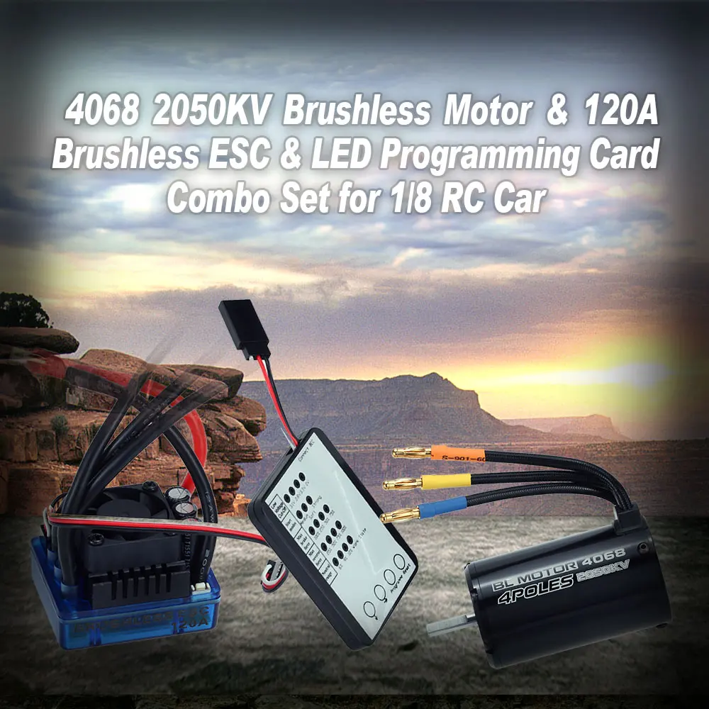 

4068 2050KV RC Brushless Motor & 120A Brushless ESC & LED Programming Card Combo Set for 1/8 RC Car