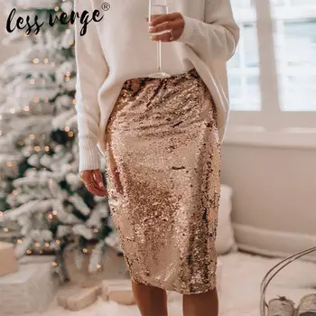 

Lessverge Sequin Skirt Bodycon Midi Spring Summer Women Sexy Club Wear High Waist Lady Casual Gold Black Red Long Party Skirts