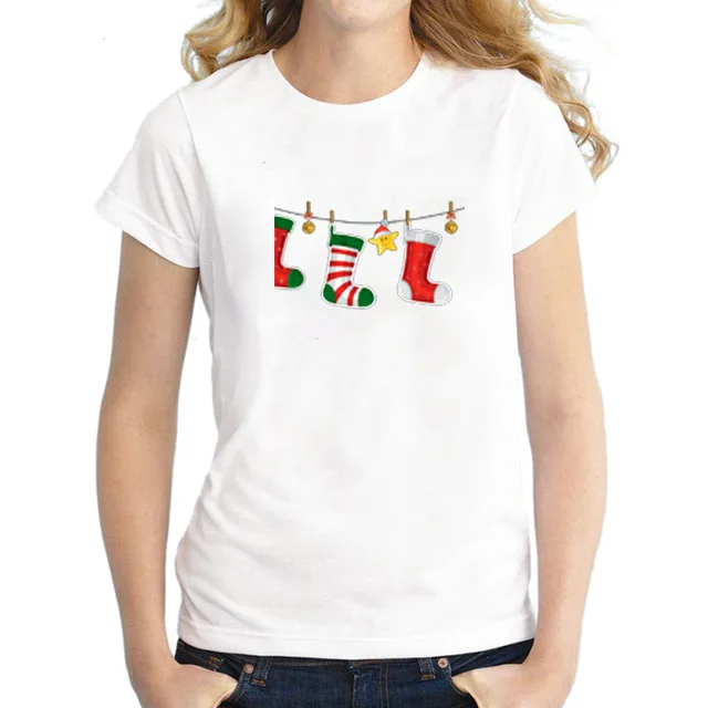 13 New kawaii reindeer t shirt women fashion Christmas Harajuku Short Sleeve t-shirt White Suitable all seasons Tshirt Tops clothes - Цвет: 13