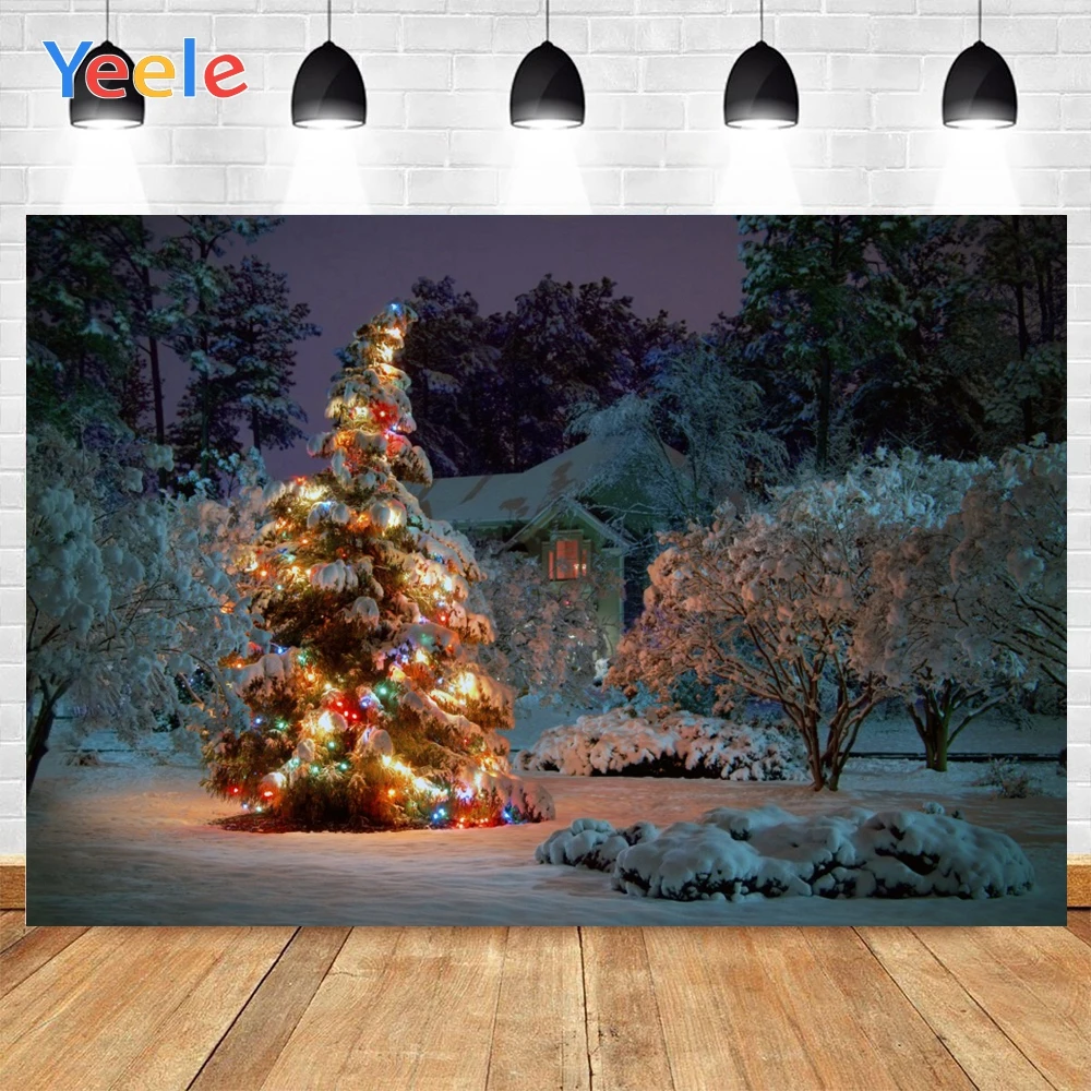 

Yeele Merry Christmas Outdoor Tree Colourful Lights Gifts Background Photophone Photography Backdrop for Decor Customized Size