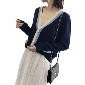 

Korean Style Women Cardigan Beading Sexy V Neck Spring Autumn Cardigan Women Pull Femme Office Ladies Casual Knitted Sweater Top