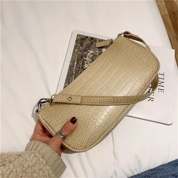 beige Gusure женские Сумки багет Высокого качества из искусственной кожи роскошные крокодиловый узор сплошной цвет кошелек леди сумка на плечо ins Популярные - Цвет: beige