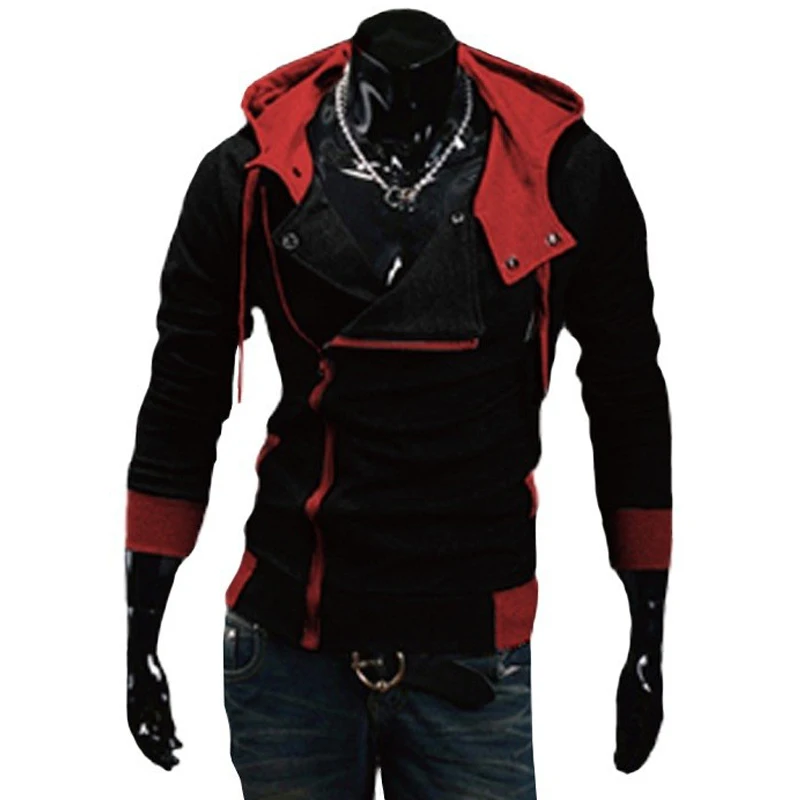 Black and red TANGYAXUAN, лоскутные толстовки с боковой молнией, мужская повседневная одежда assasins creed, мужские толстовки и свитшоты, sudadera hombre - Цвет: Black and red