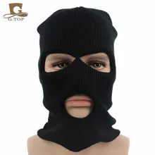 Зимняя Маска, шапка для мужчин и женщин, модная, с тремя отверстиями, трикотажная, с защитой от ветра, с ушками, шапка, велосипедная, лыжная, уличная, эластичная, теплая, черная, шапка