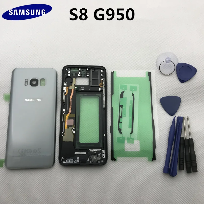 Чехол для samsung Galaxy s8 edge G950 G950F со средней рамкой с боковой кнопкой+ чехол для батареи с объективом камеры+ клей+ Инструменты