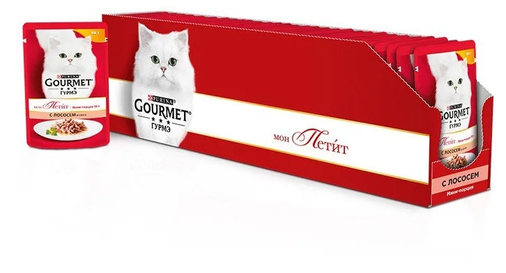 Корм влажный Gourmet Mon Petit для кошек с лососем, 50 г(30 шт