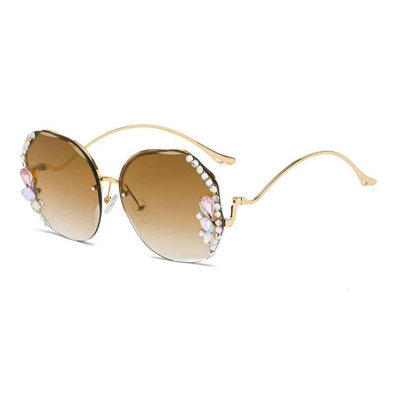 Fashion Anti-UV Diamond Sunglasses Women UV400 Rimless Vintage Sun Glasses Rhinestone Retro Sunglass Luxury Designer Oculos