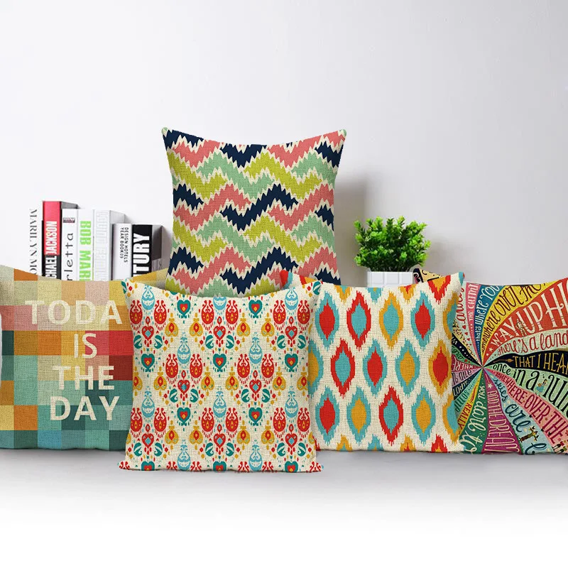 

Feather Rhombus Pattern Linen Pillow Case High Quality Geometry Printing Hotel Home Sofa Cushion Cover 45 * 45CM