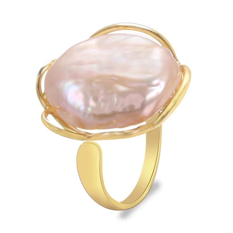 

baroque pearl Open Ring for Women Party Natural Freshwater Irregular Big Pearl Gold Color Rings Fine Jewelry Gift