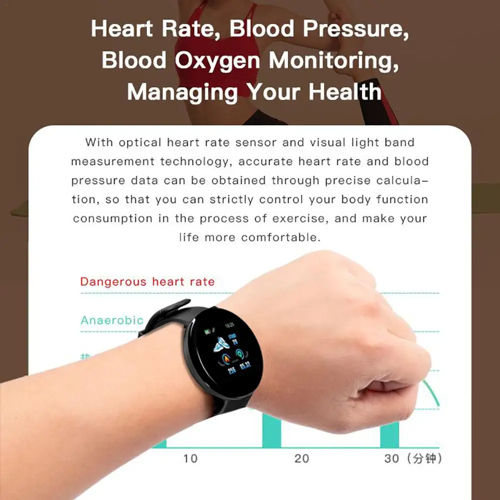 D18 Bluetooth Смарт часы мужские кровяное давление сердечного ритма шаги Smartwatch женские часы водонепроницаемые спортивные часы