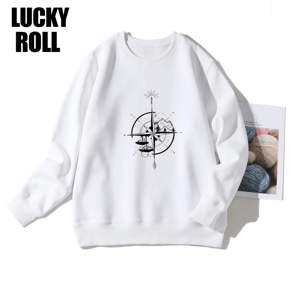 

LUCKYROLL Spain Designer Sweatshirt Find Direction Streetwear Women Hoodie Plus Size White Riverdale Girl Sport Jogging Clothes