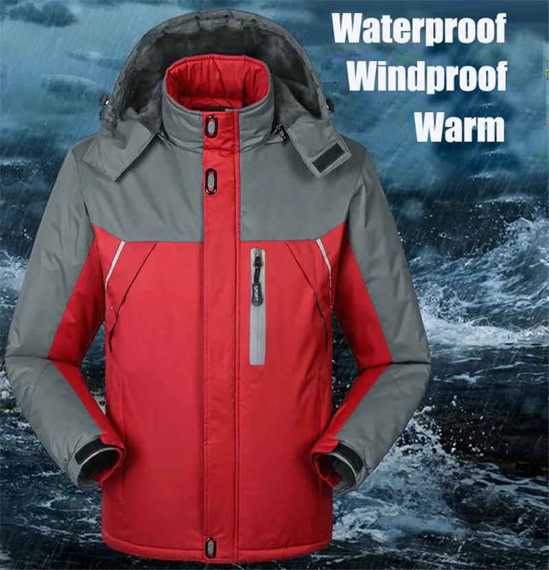 Autumn Winter Windproof Warm Jacket Outdoor Fleece Waterproof Windbreaker Outwear Hiking Trekking Camping Fishing Clothing 5XL