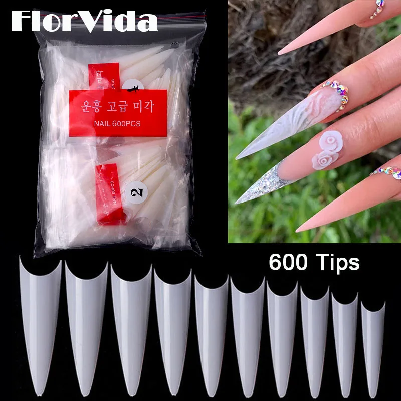 500 Tips Kit Bagged Fake Nails Full Half French Acrylic ABS For Manicure Fingers Toes Set C Smile Sharp 10 Sizes