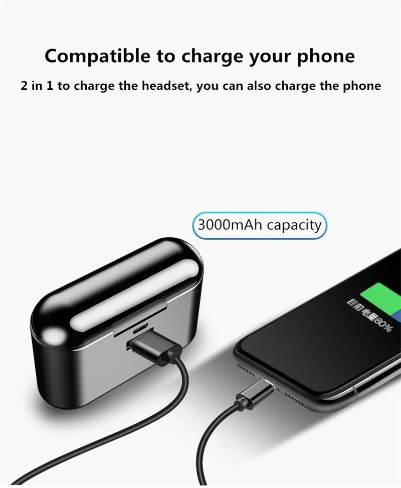TWS Bluetooth Earphones Streo For iPhone Samsung Wireless Earbuds with Wireless Charging Case 5D Stereo Earphones For Huawei