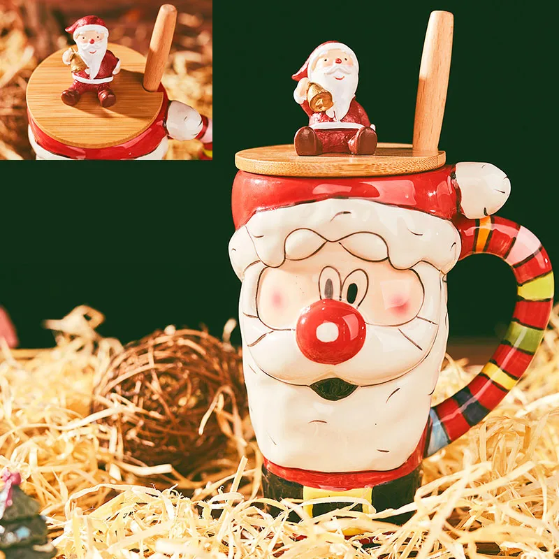 Тысячи ручной раскрашенные кружки Санта Клаус керамическая кружка с крышкой кружка для воды креативные рождественские подарки - Цвет: CAMEL