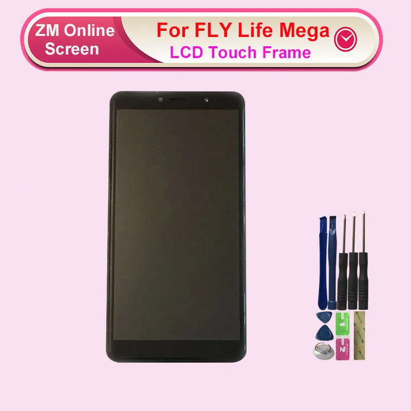 Дешево RYKKZ для Fly Life Mega ЖК дисплей Дисплей с Сенсорный экран с рамкой изготовленной в сборе запасная часть + 3 М Стикеры + Инструменты