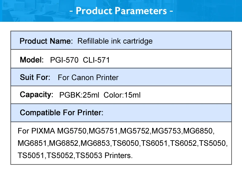 Toney King PGI-570 CLI-571 многоразовый картридж для принтера Canon PIXMA MG5750 MG5751 MG5752-Silver TS5050 TS5051 TS5053