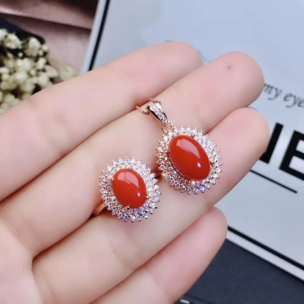 Kjjeaxcmy Boutique Jewelry 925 Sterling Silver Inlaid Natural Red Coral