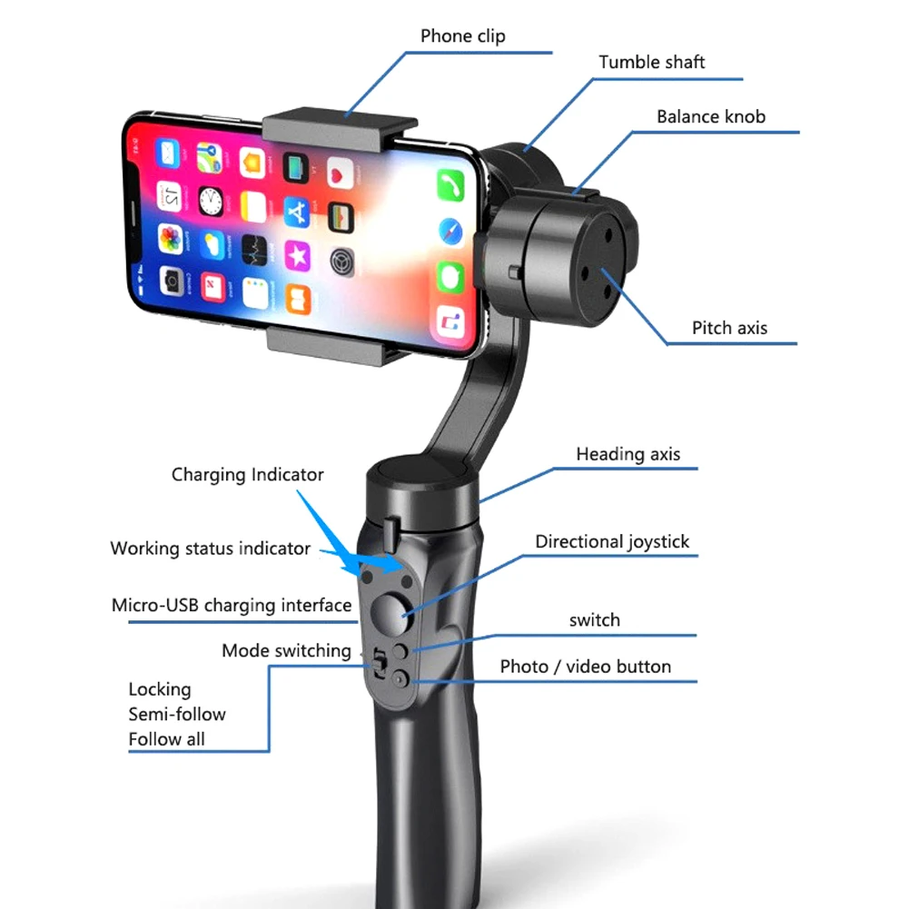  Handheld Gimbal Stabilizer Holder for Smartphone iPhone X 8 Plus 7 6 SE Samsung Galaxy S9876 for Fa