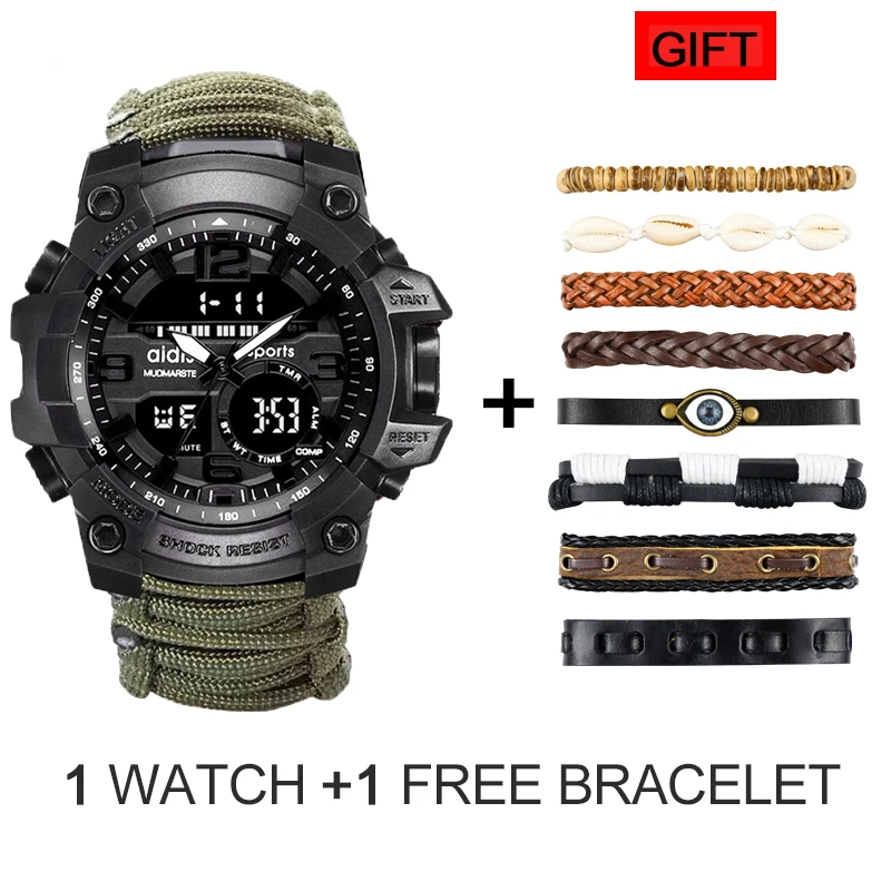 Cena Zegarek wojskowy LED z kompasem 30M mężczyźni wodoodporny zegarek sportowy mężczyźni Sport zegarek Shock Sport zegarki elektroniczne zegarki na rękę