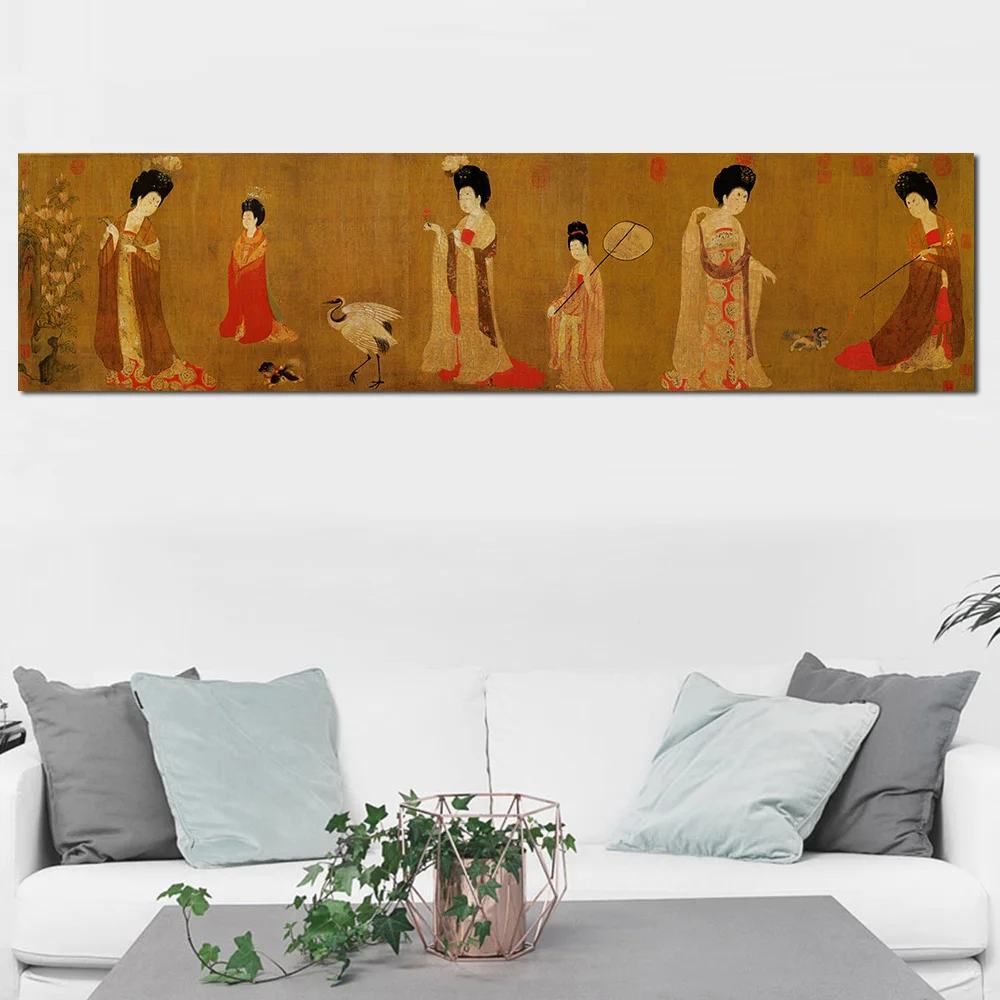 

Chinese tang dynasty Zanhua female figure Canvas Paintings Reproductions Prints And Posters Pictures For Living Room Wall Art