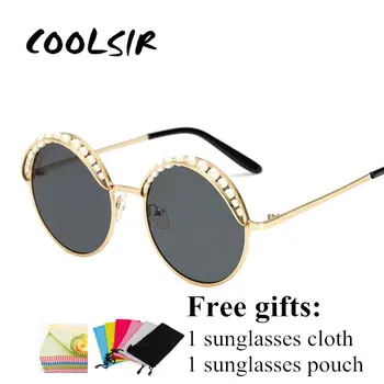

2019 Luxury Beads Round Sunglasses Women Fashion Alloy Frame Brand Pearls Designer Sun Glasses For Female Black Shades UV400 New