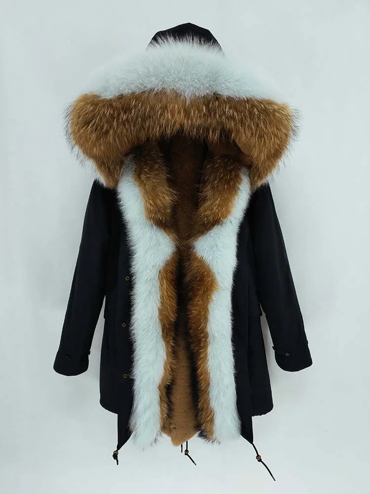 Длинная парка, пальто из натурального меха, зимняя куртка для женщин, натуральный мех енота, Лисий меховой капюшон, воротник, манжеты, толстая теплая верхняя одежда, новинка - Цвет: 29