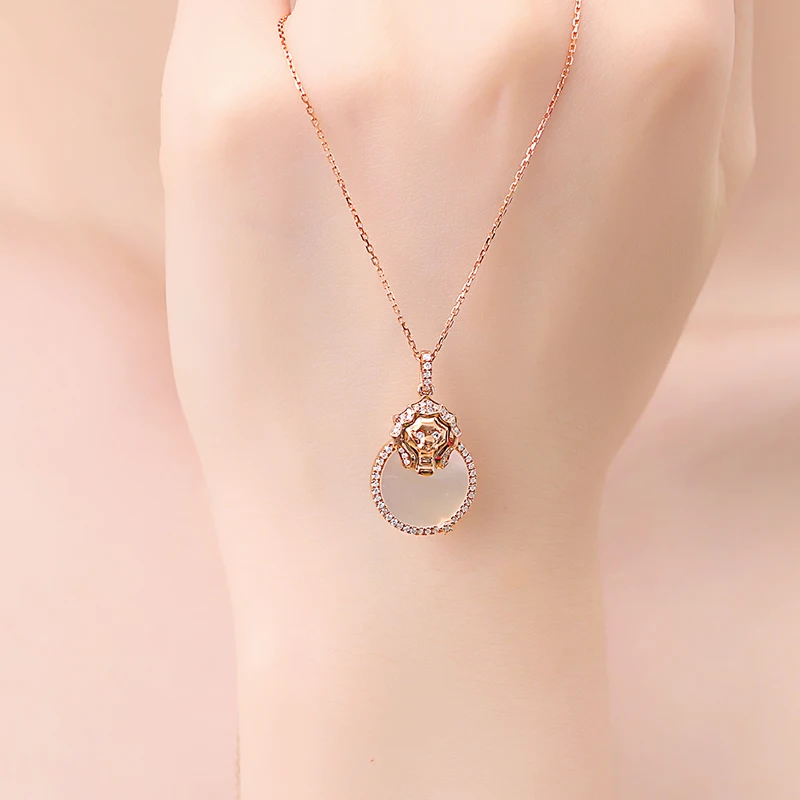 Aazuo 18K желтое золото белая Швабра классическая круглая животное лев подвеска-ожерелье подаренное для женщин Au750