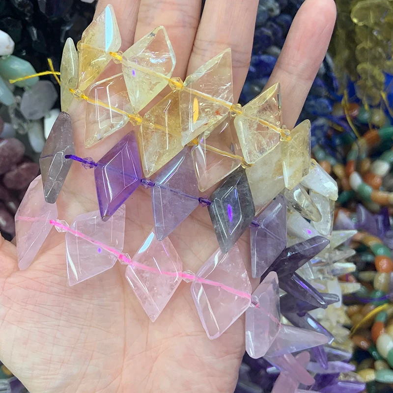 Natural Amethyst Citrine Rose Quartz Beads 15'' Rhombic Square DIY Loose Beads For Jewelry Making Women Beads Necklace Earring