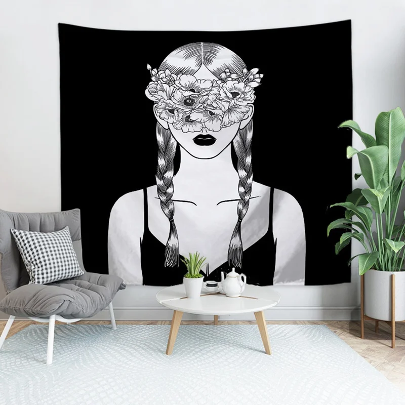 

Pop Art Black & White Creative Tapestry Polyester Rectangular Living Room Bedroom Home Decor Background Decoration Wall Hanging