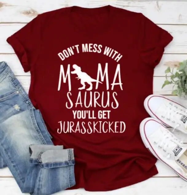 Don’t Mess with MamaSaurus Shirt For Pet Lovers T-shirts & Sweatshirts Color: burgundy--white text Size: XXXL
