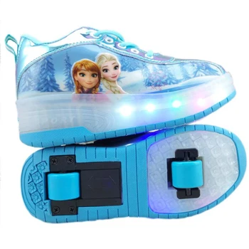 

Elsa Anna Wheel LED Sneakers For Kids Girls 2 Wheel Sneakers Shoes Spring Autumn Children Skate Light up Shoes