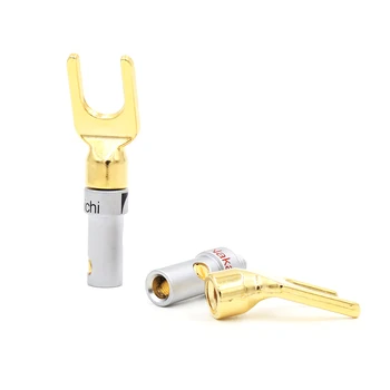 

HIFI 8pcs Speaker Spade Fork, Nakamichi Gold Plated Banana Plug Double Screws Locking