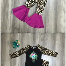Детская зимняя одежда для девочек, штаны с леопардовым принтом и расклешенными штанинами, одежда с бантом для девочек